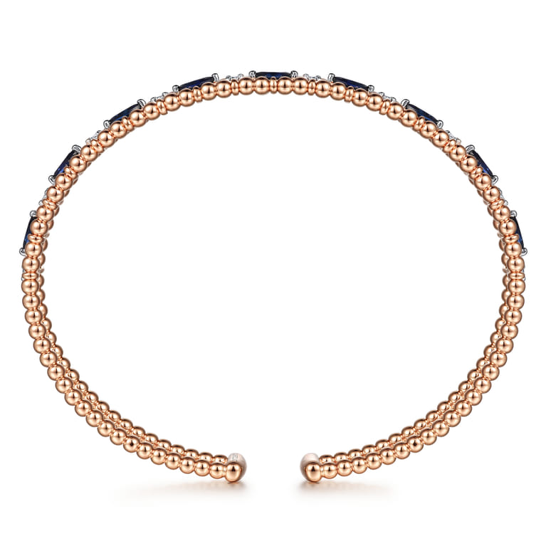 14K Rose Gold Bujukan Cuff Bracelet with Marquise Sapphire and Round Diamonds - 0.25 ct - Shot 3