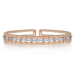 14K Rose Gold Bujukan Cuff Bracelet with Marquise and Round Diamonds