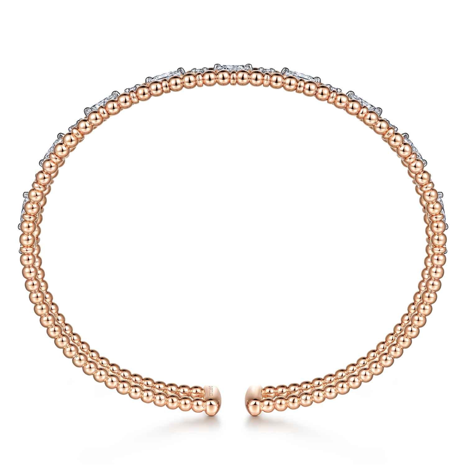 14K Rose Gold Bujukan Cuff Bracelet with Marquise and Round Diamonds - 1.4 ct - Shot 2