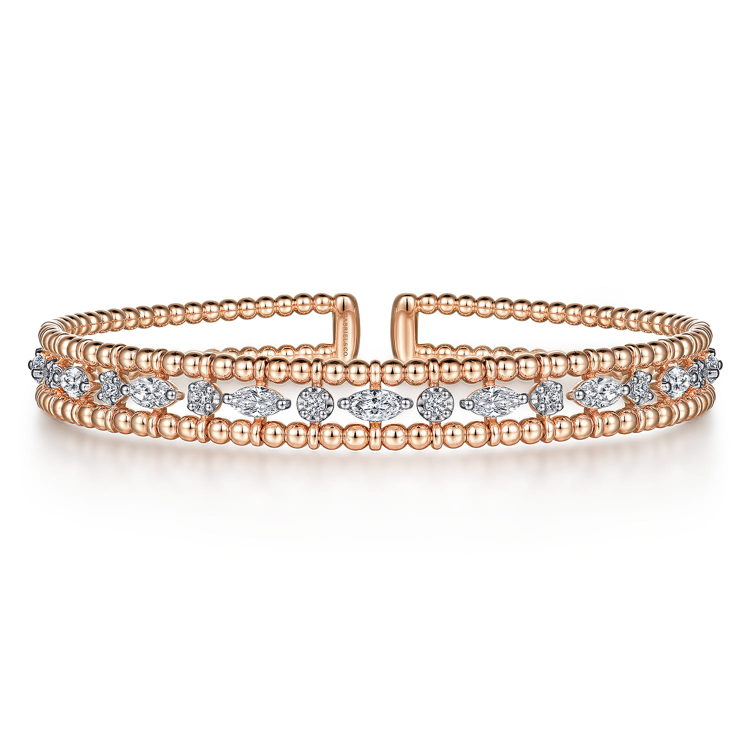 14K Rose Gold Bujukan Cuff Bracelet with Marquise and Round Diamonds - 1.4 ct - Shot 1