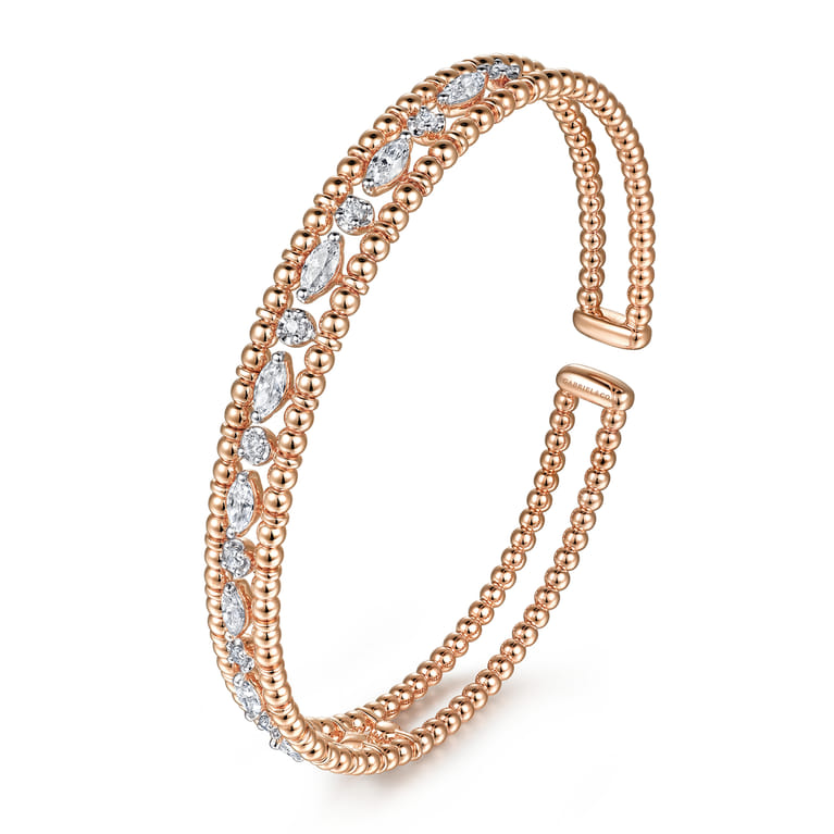 14K Rose Gold Bujukan Cuff Bracelet with Marquise and Round Diamonds - 1.4 ct - Shot 2