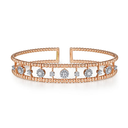 14K Rose Gold Bujukan Diamond Cluster Cuff Bangle