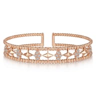 14K Rose Gold Bujukan Diamond Cluster and Gold Pyramid Cuff Bangle