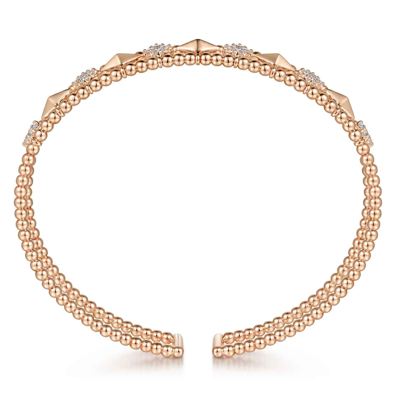 14K Rose Gold Bujukan Diamond Cluster and Gold Pyramid Cuff Bangle - 0.57 ct - Shot 3