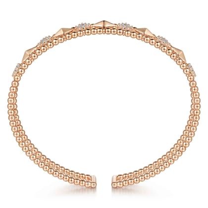 14K Rose Gold Bujukan Diamond Cluster and Gold Pyramid Cuff Bangle