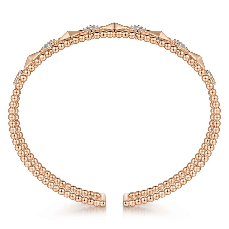14K Rose Gold Bujukan Diamond Cluster and Gold Pyramid Cuff Bangle - 0.57 ct - Shot 3