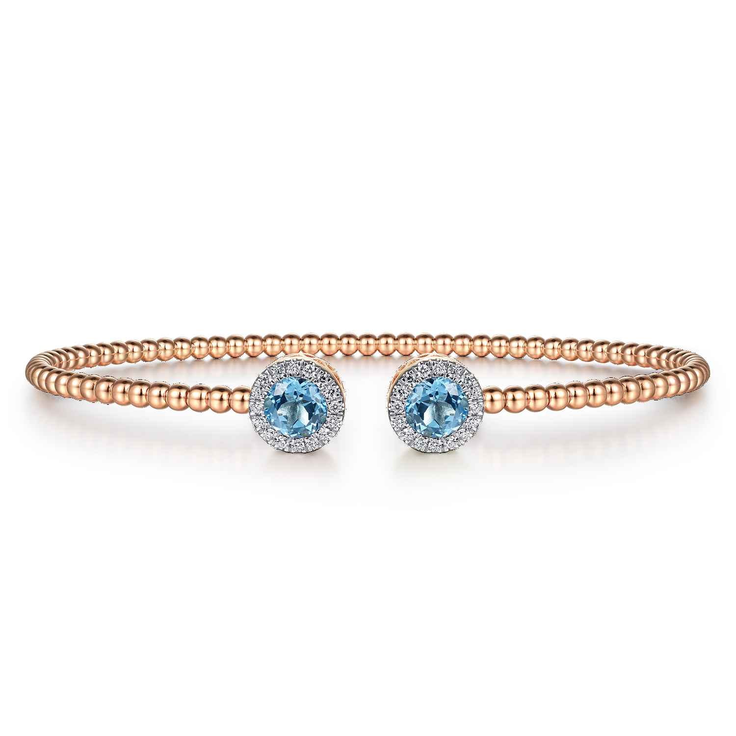 14K Rose Gold Bujukan Diamond Halo and Blue Topaz Bangle - 0.16 ct - Shot 1