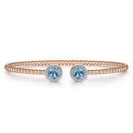 14K Rose Gold Bujukan Diamond Halo and Blue Topaz Bangle