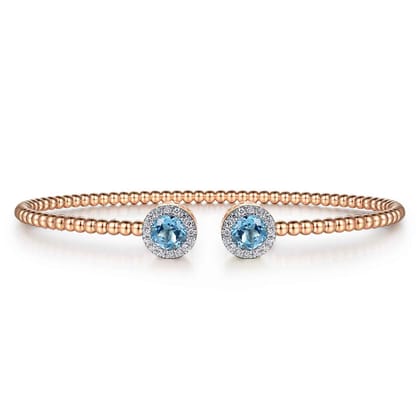 14K Rose Gold Bujukan Diamond Halo and Blue Topaz Bangle