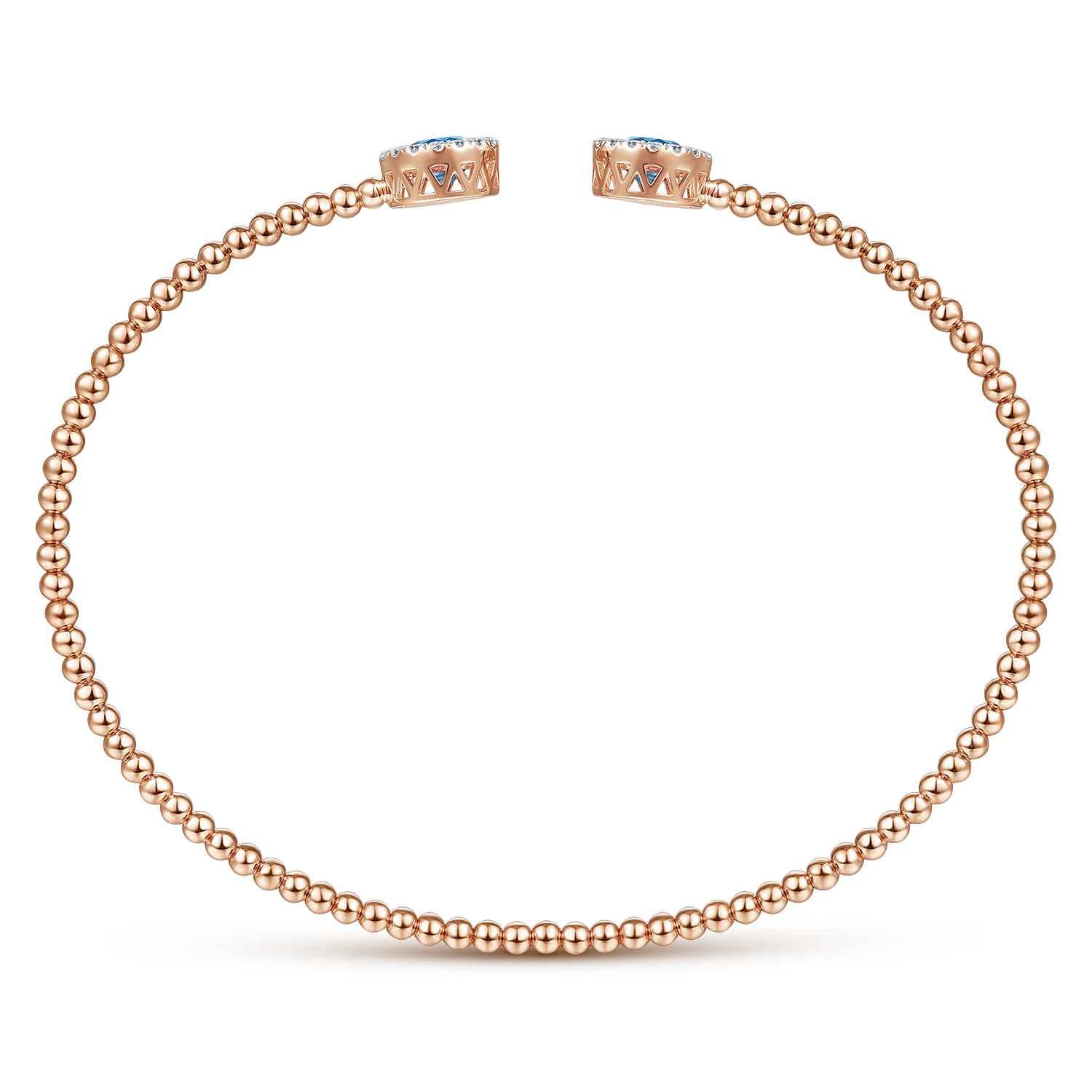 14K Rose Gold Bujukan Diamond Halo and Blue Topaz Bangle - 0.16 ct - Shot 3