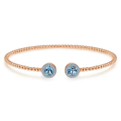 14K Rose Gold Bujukan Diamond Halo and Blue Topaz Bangle