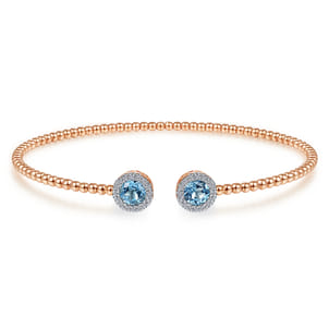 14K Rose Gold Bujukan Diamond Halo and Blue Topaz Bangle