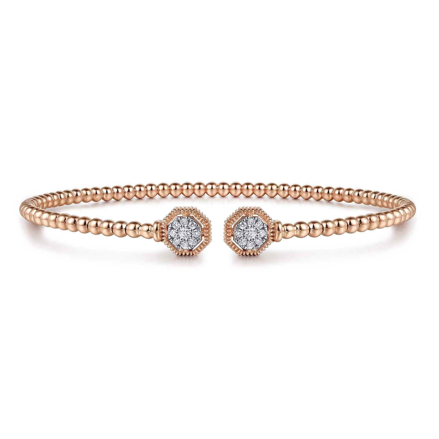 14K Rose Gold Bujukan Diamond Hexagon Split Bangle - 0.11 ct - Shot 1