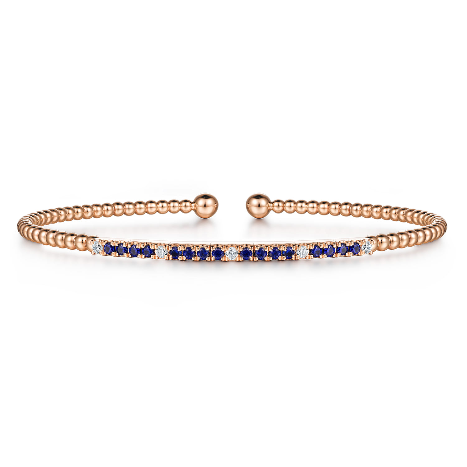 14K Rose Gold Bujukan Diamond and Blue Sapphire Cuff Bracelet - 0.09 ct - Shot 1