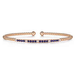 14K Rose Gold Bujukan Diamond and Blue Sapphire Cuff Bracelet