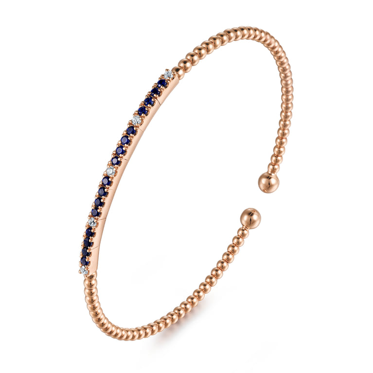14K Rose Gold Bujukan Diamond and Blue Sapphire Cuff Bracelet - 0.09 ct - Shot 2