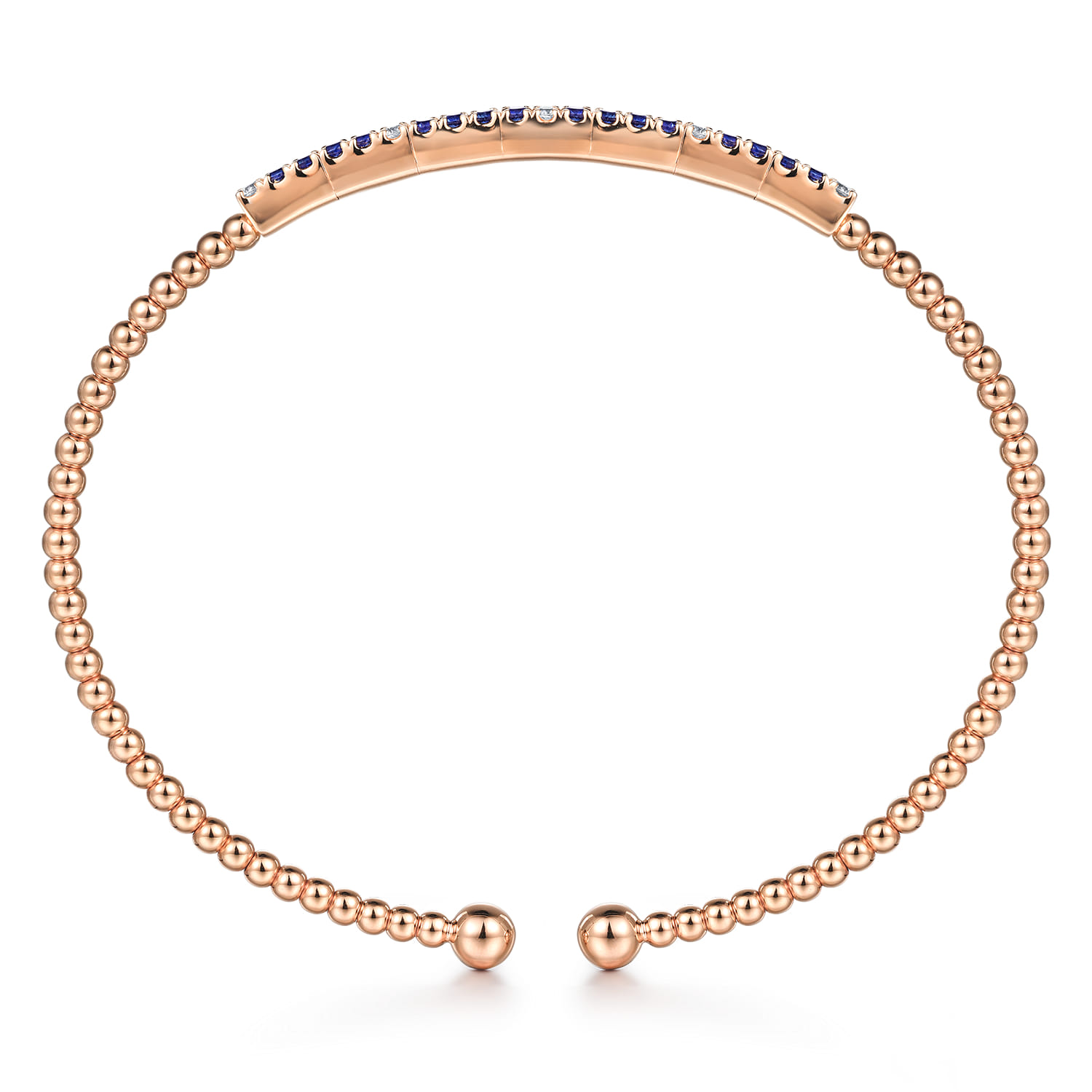 14K Rose Gold Bujukan Diamond and Blue Sapphire Cuff Bracelet - 0.09 ct - Shot 3