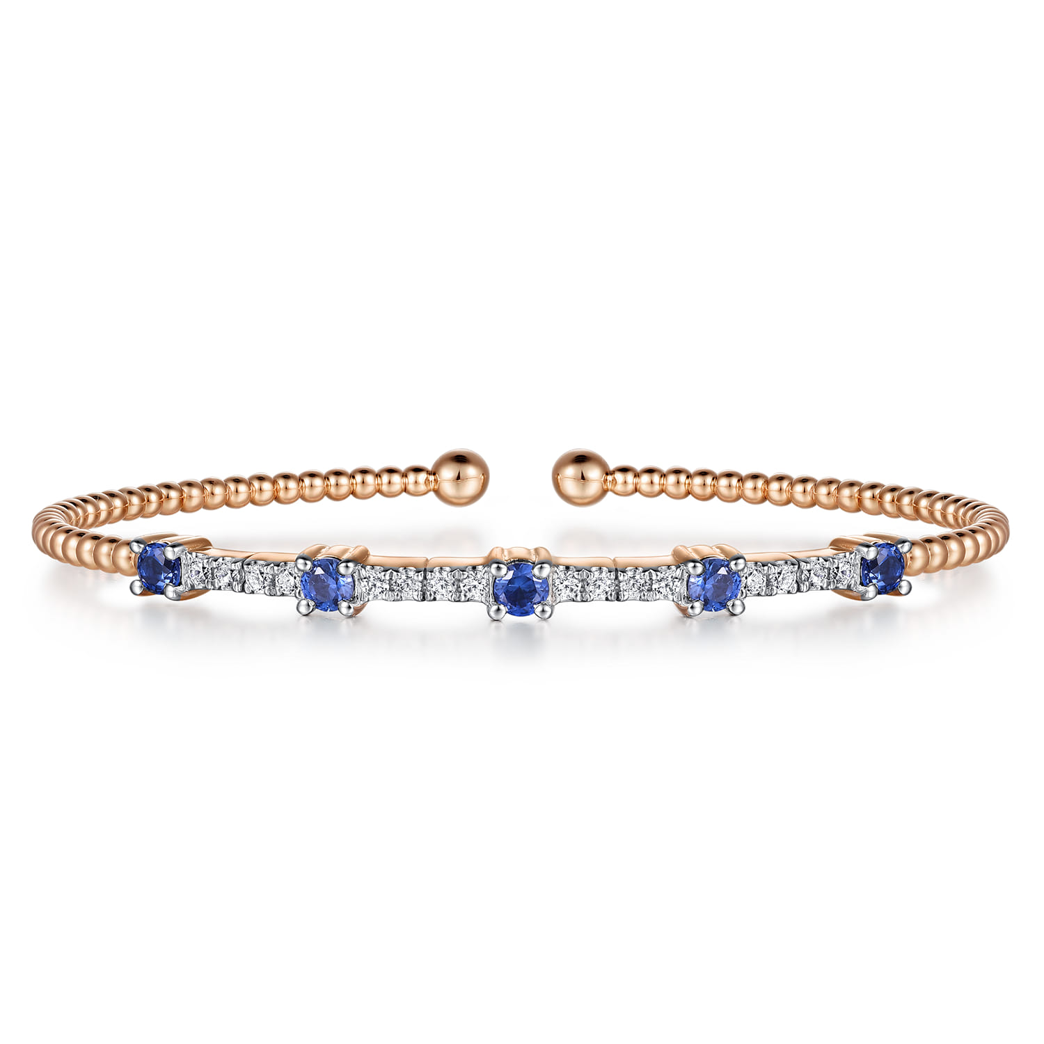 14K Rose Gold Bujukan Diamond and Blue Sapphire Cuff Bracelet - 0.25 ct - Shot 1
