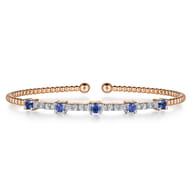 14K Rose Gold Bujukan Diamond and Blue Sapphire Cuff Bracelet