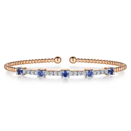 14K Rose Gold Bujukan Diamond and Blue Sapphire Cuff Bracelet