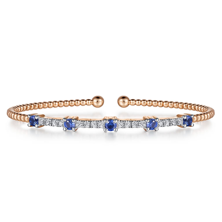 14K Rose Gold Bujukan Diamond and Blue Sapphire Cuff Bracelet - 0.25 ct - Shot 1