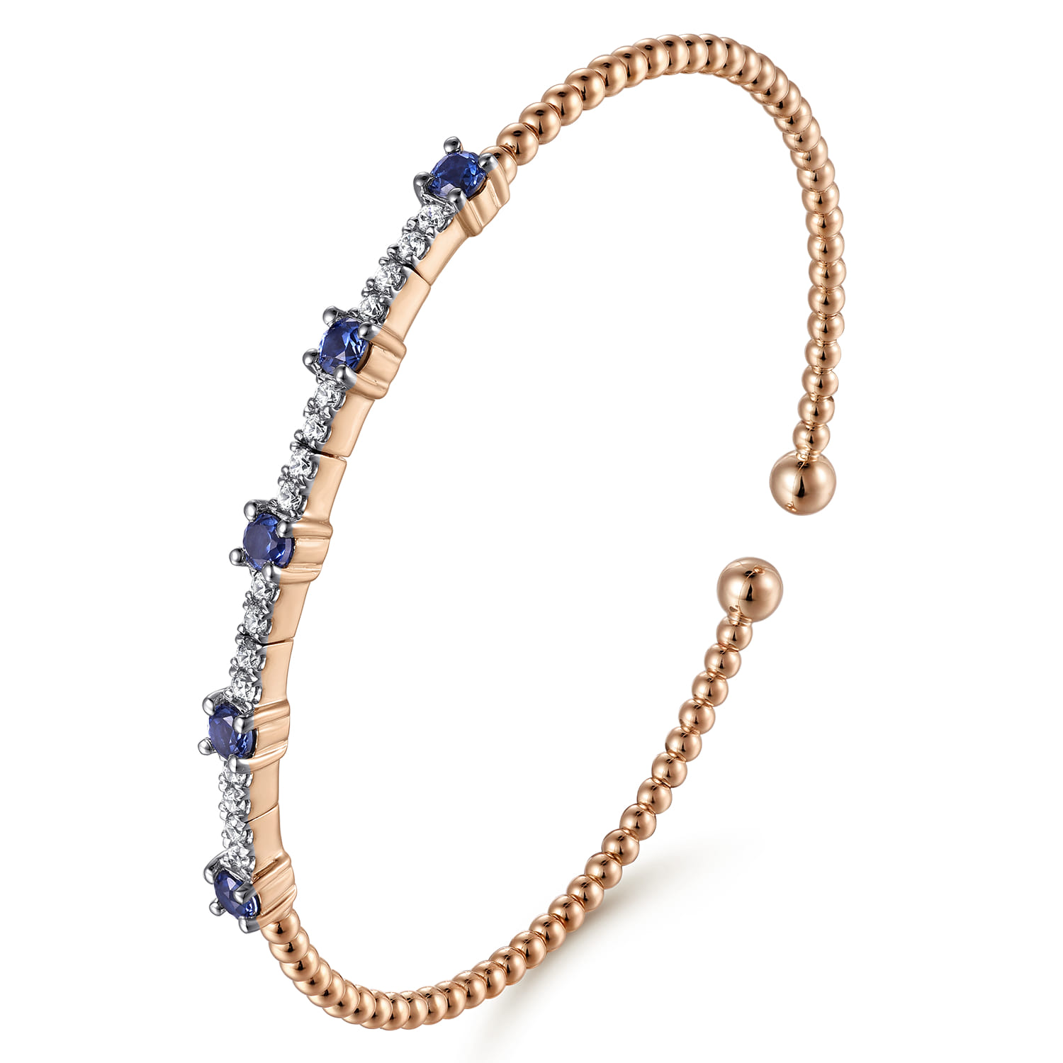 14K Rose Gold Bujukan Diamond and Blue Sapphire Cuff Bracelet - 0.25 ct - Shot 2