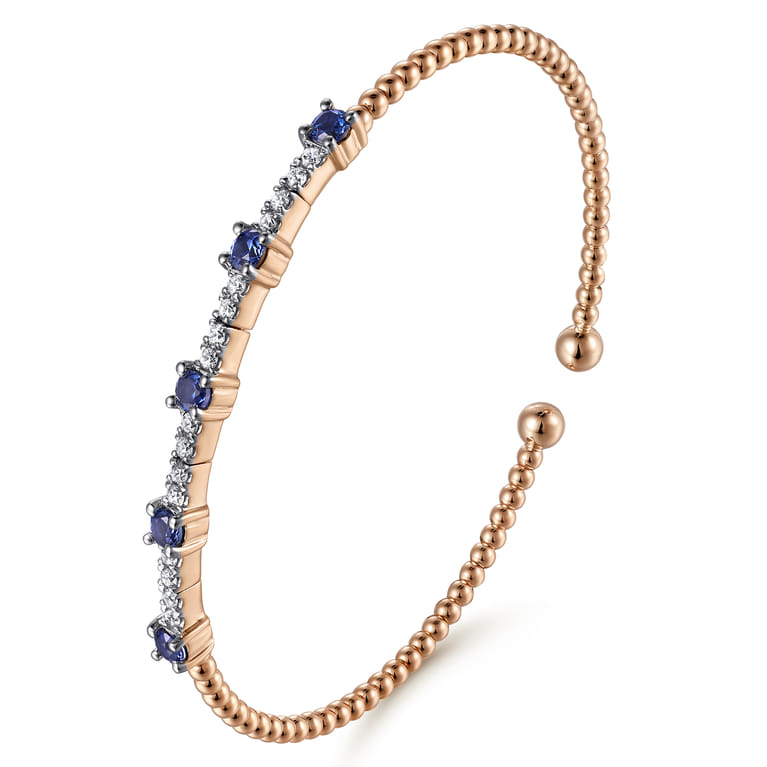 14K Rose Gold Bujukan Diamond and Blue Sapphire Cuff Bracelet - 0.25 ct - Shot 2