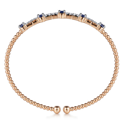 14K Rose Gold Bujukan Diamond and Blue Sapphire Cuff Bracelet