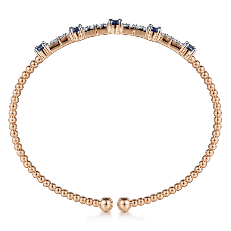 14K Rose Gold Bujukan Diamond and Blue Sapphire Cuff Bracelet - 0.25 ct - Shot 3