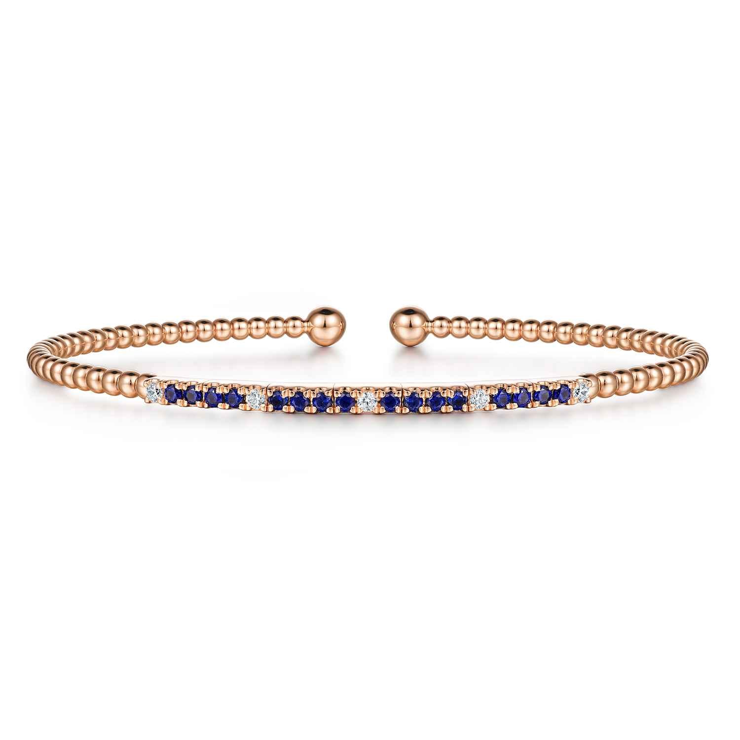 14K Rose Gold Bujukan Diamond and Blue Sapphire Split Bangle - 0.08 ct - Shot 1