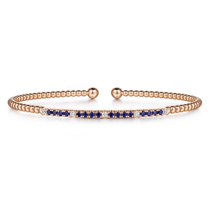 14K Rose Gold Bujukan Diamond and Blue Sapphire Split Bangle