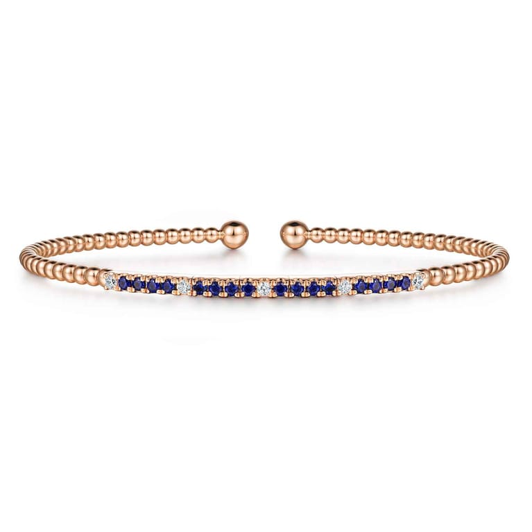 14K Rose Gold Bujukan Diamond and Blue Sapphire Split Bangle - 0.08 ct - Shot 1