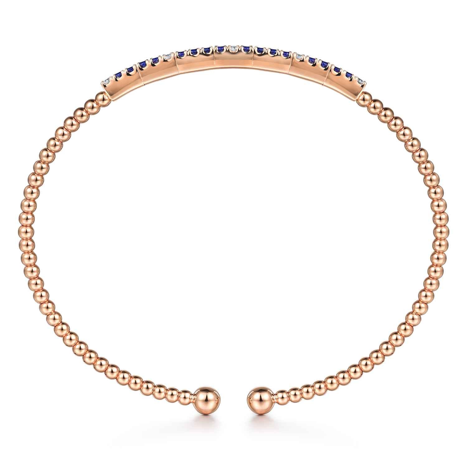 14K Rose Gold Bujukan Diamond and Blue Sapphire Split Bangle - 0.08 ct - Shot 3