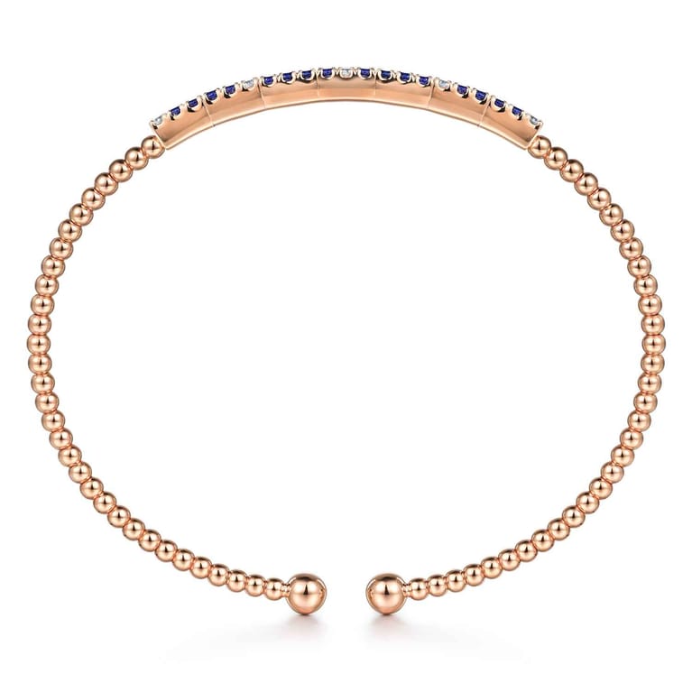 14K Rose Gold Bujukan Diamond and Blue Sapphire Split Bangle - 0.08 ct - Shot 3