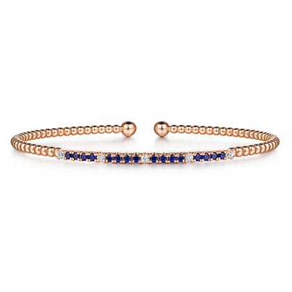 14K Rose Gold Bujukan Diamond and Blue Sapphire Split Bangle