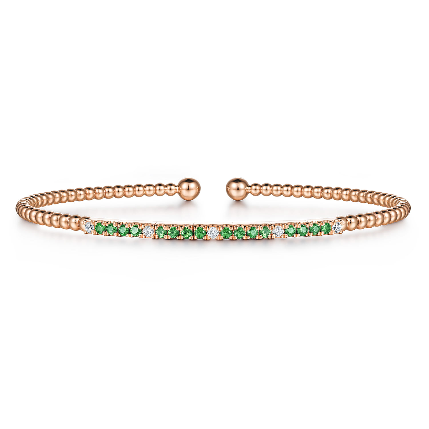 14K Rose Gold Bujukan Diamond and Emerald Split Bangle - 0.09 ct - Shot 1