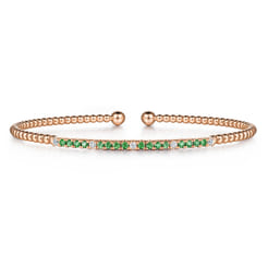 14K Rose Gold Bujukan Diamond and Emerald Split Bangle