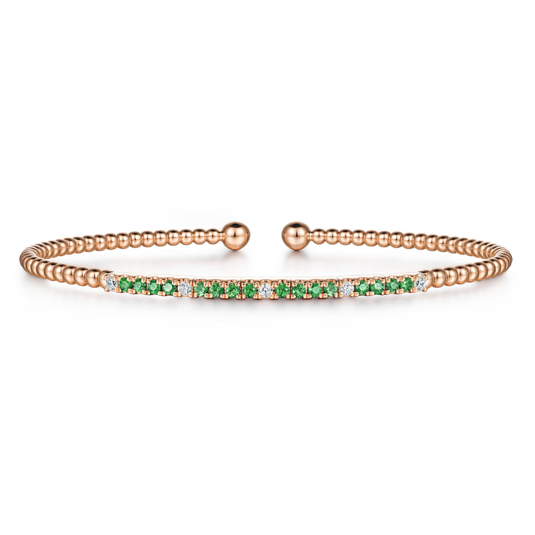 14K Rose Gold Bujukan Diamond and Emerald Split Bangle - 0.09 ct - Shot 1
