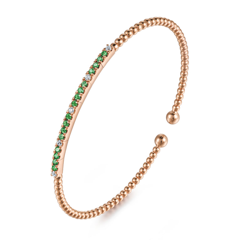14K Rose Gold Bujukan Diamond and Emerald Split Bangle - 0.09 ct - Shot 2