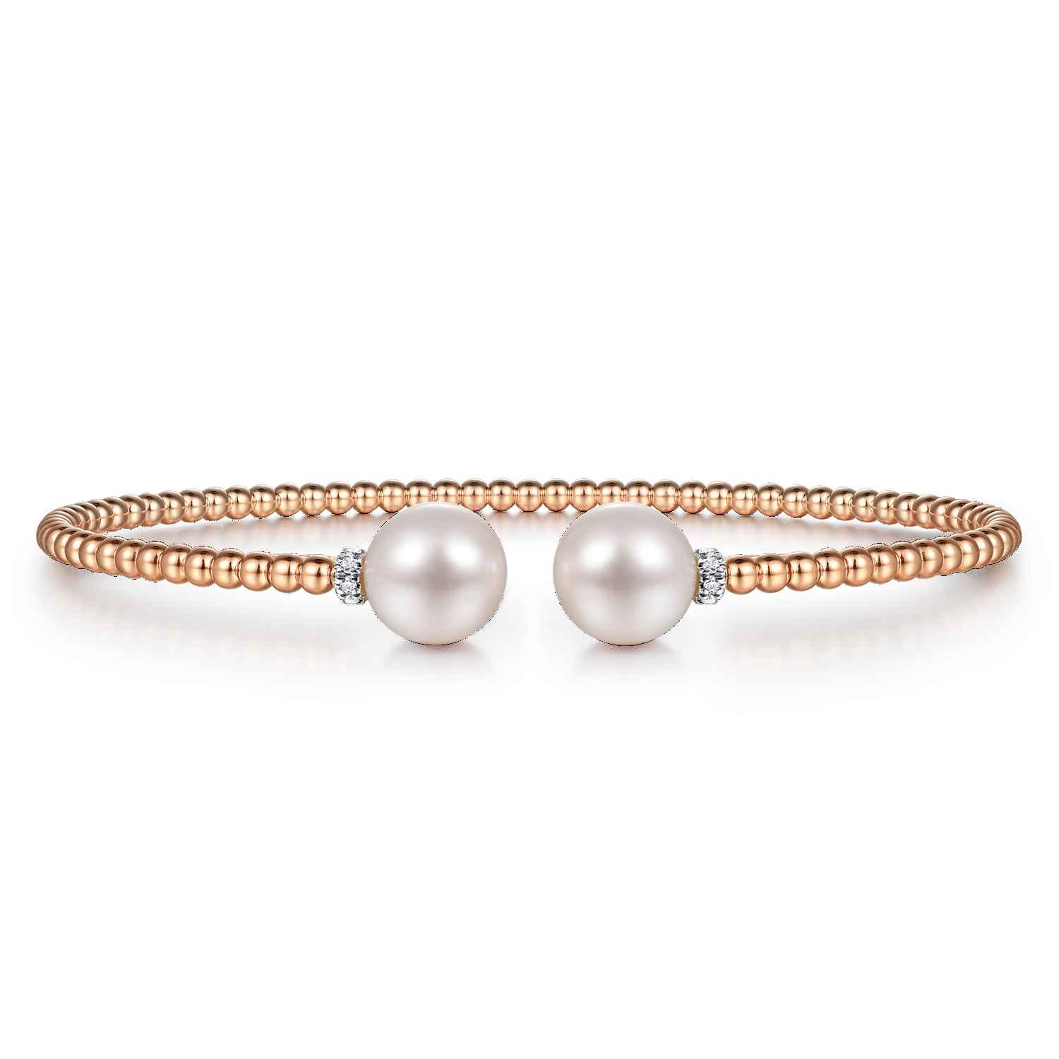 14K Rose Gold Bujukan Diamond and Pearl Split Bangle - 0.05 ct - Shot 1