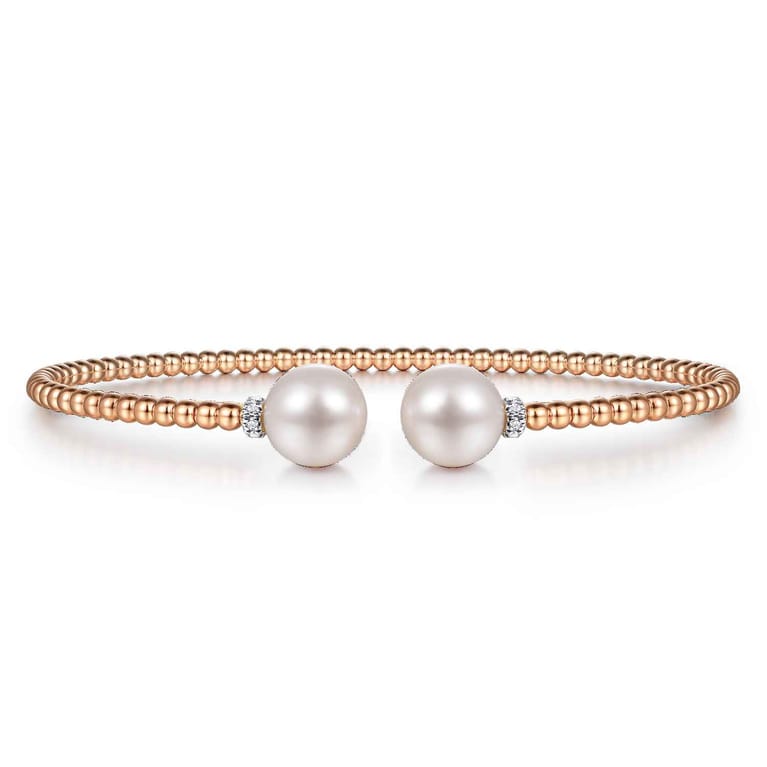 14K Rose Gold Bujukan Diamond and Pearl Split Bangle - 0.05 ct - Shot 1