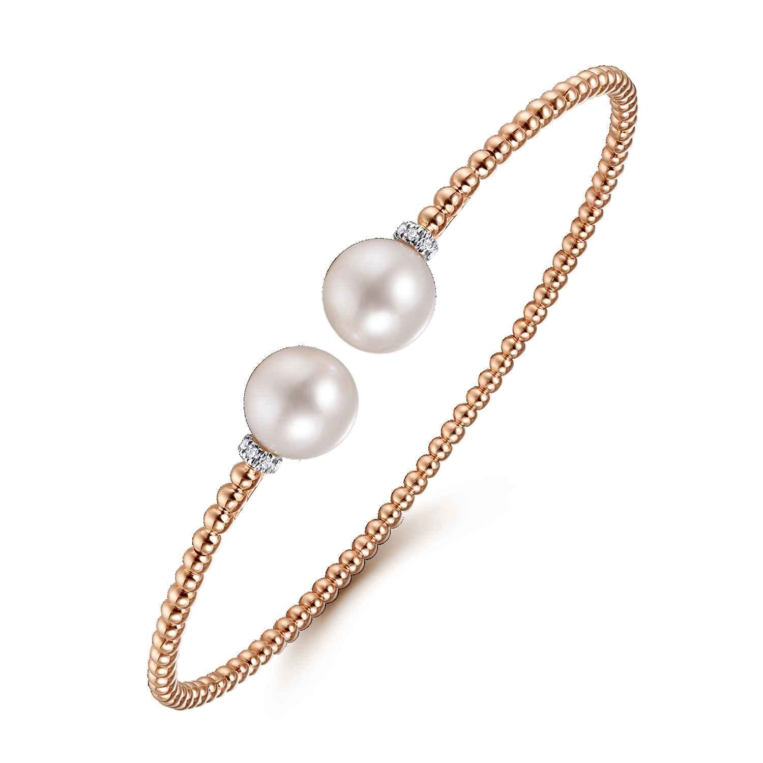 14K Rose Gold Bujukan Diamond and Pearl Split Bangle - 0.05 ct - Shot 2