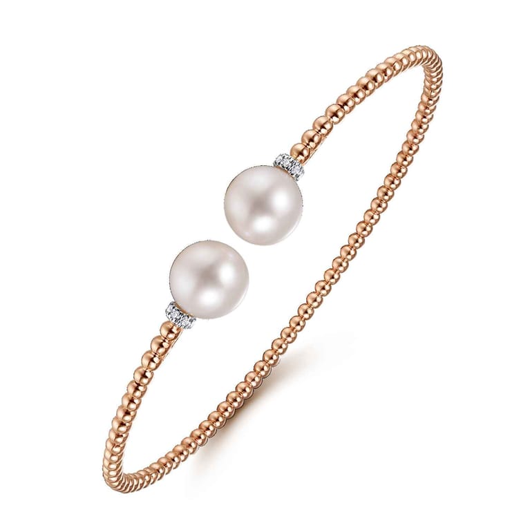 14K Rose Gold Bujukan Diamond and Pearl Split Bangle - 0.05 ct - Shot 2
