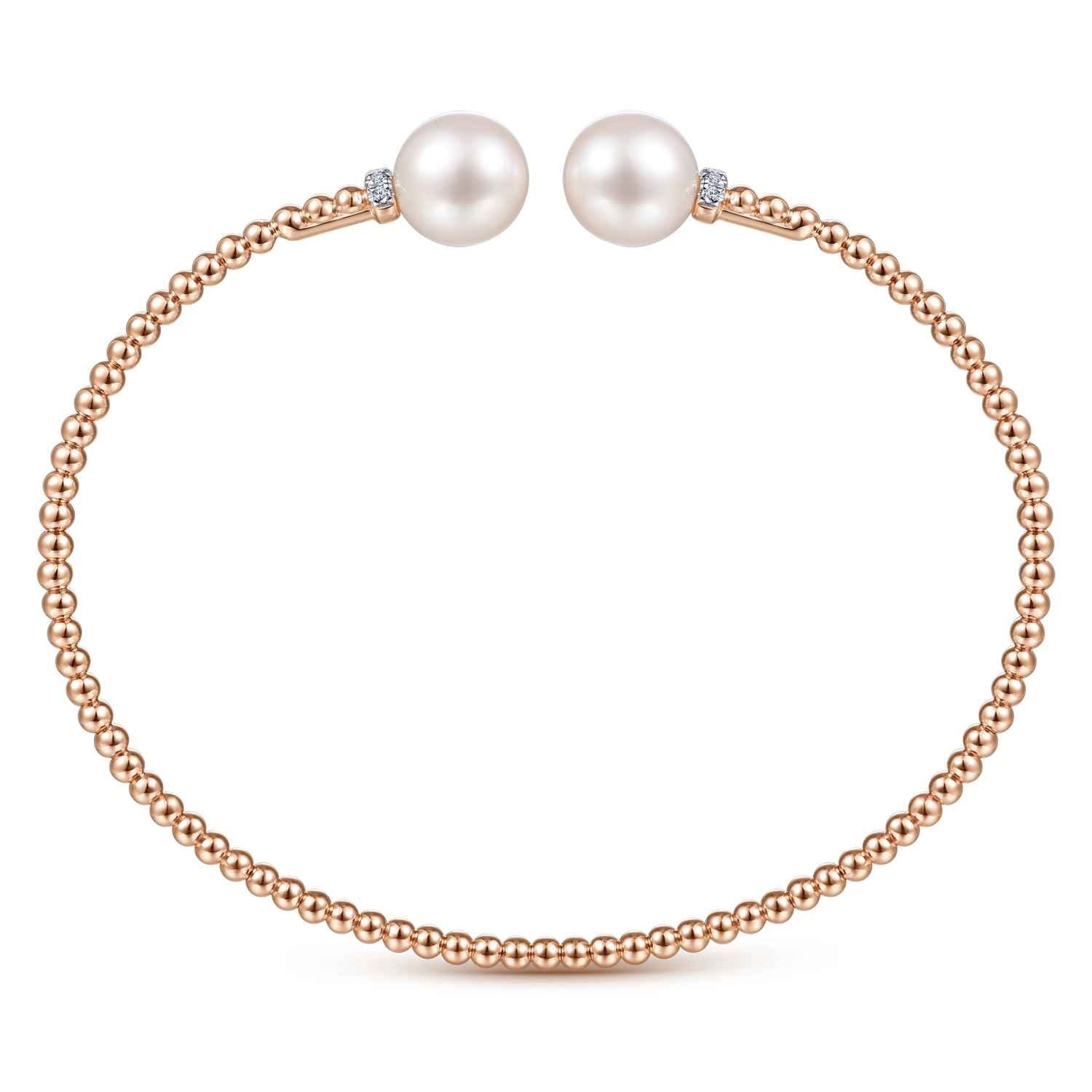 14K Rose Gold Bujukan Diamond and Pearl Split Bangle - 0.05 ct - Shot 3