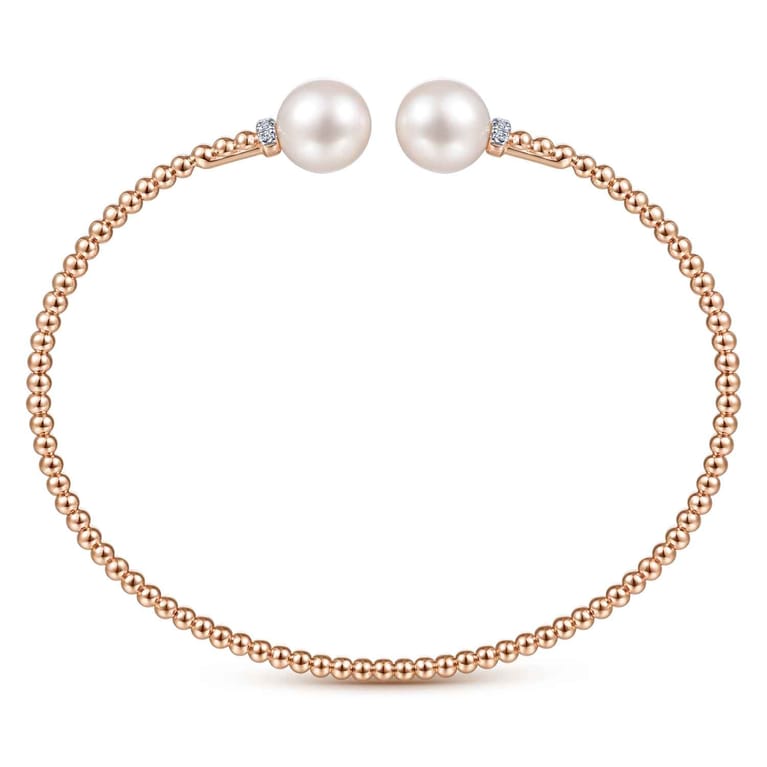 14K Rose Gold Bujukan Diamond and Pearl Split Bangle - 0.05 ct - Shot 3