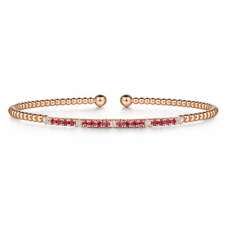 14K Rose Gold Bujukan Diamond and Ruby Split Bangle - 0.09 ct - Shot 1