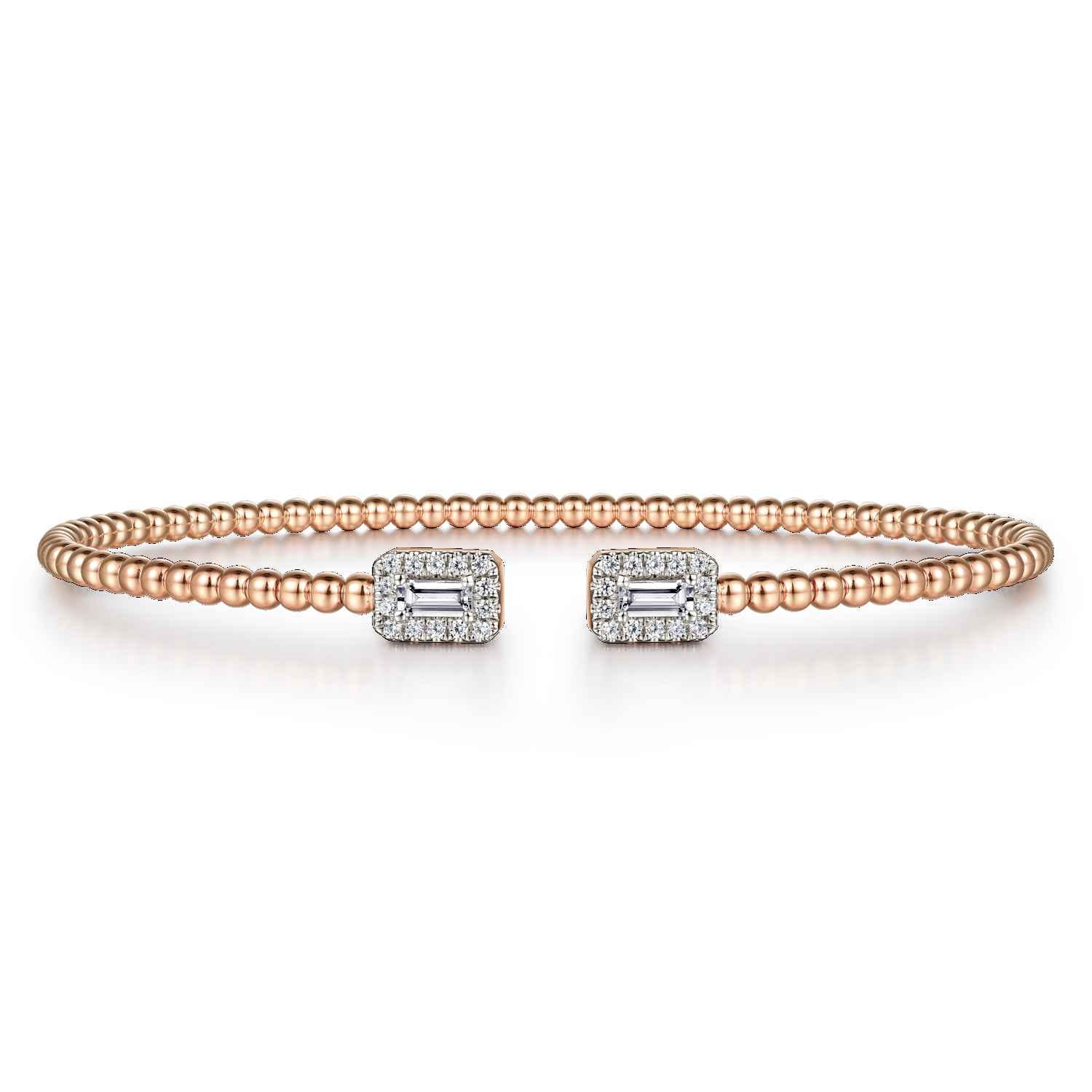14K Rose Gold Bujukan Open Cuff Bracelet with Diamond Baguettes - 0.3 ct - Shot 1