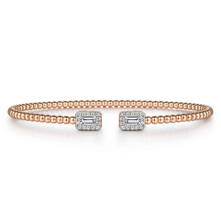 14K Rose Gold Bujukan Open Cuff Bracelet with Diamond Baguettes - 0.3 ct - Shot 1