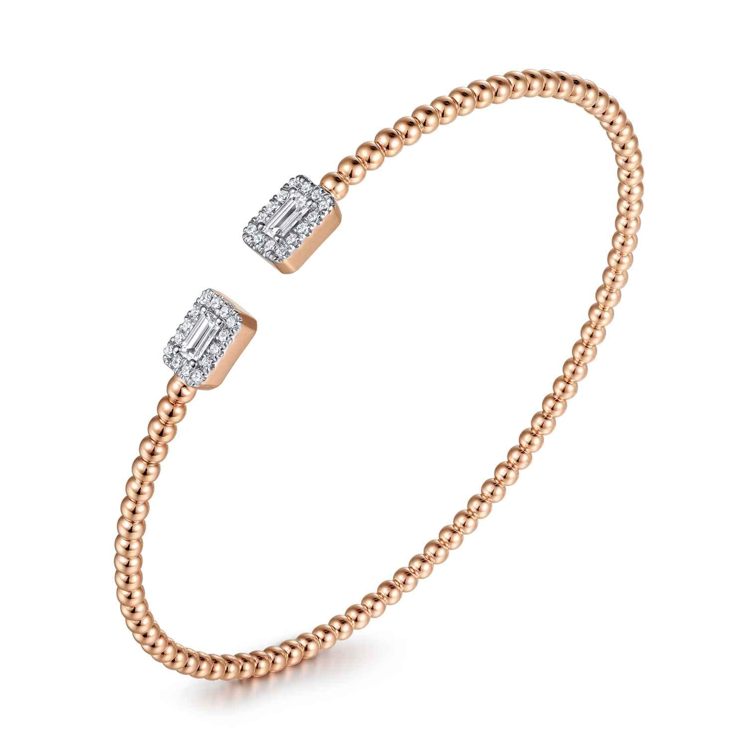 14K Rose Gold Bujukan Open Cuff Bracelet with Diamond Baguettes - 0.3 ct - Shot 2
