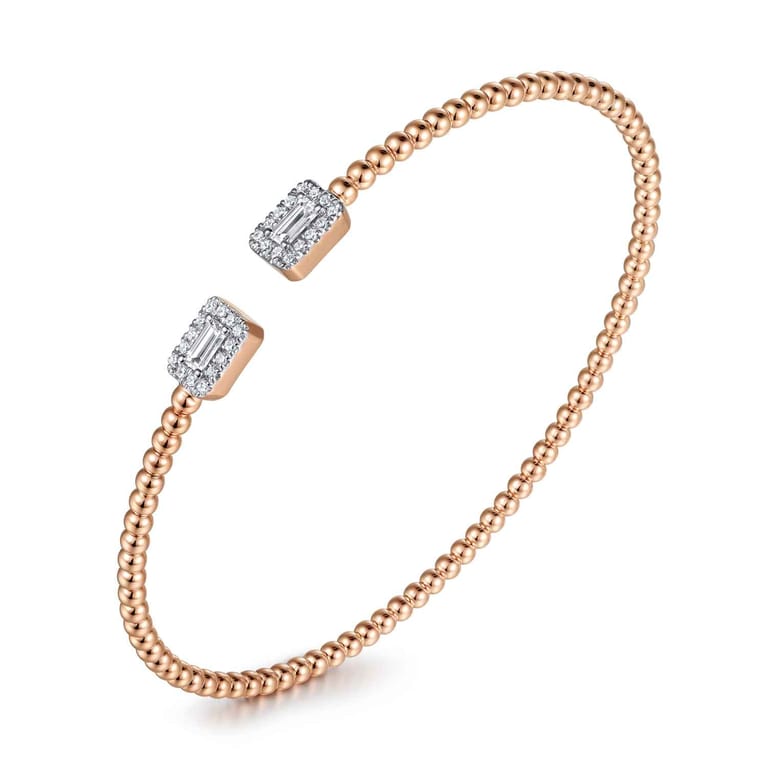 14K Rose Gold Bujukan Open Cuff Bracelet with Diamond Baguettes - 0.3 ct - Shot 2